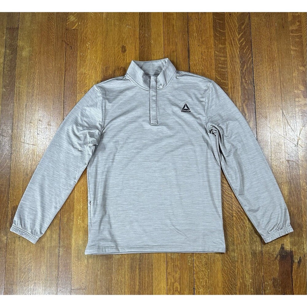 Reebok Men's Gray Heathered Quarter Zip Long Sleeve Athletic Pullover Medium